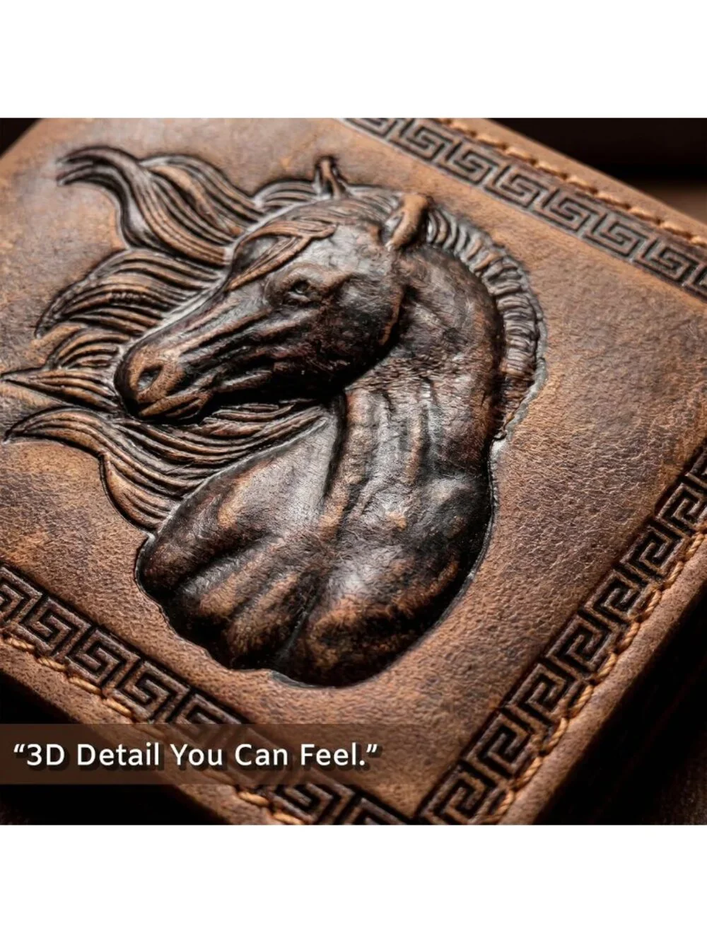 Men's Bifold Leather Wallet - 3D Horse Face Design, RFID Protection, 9 Card